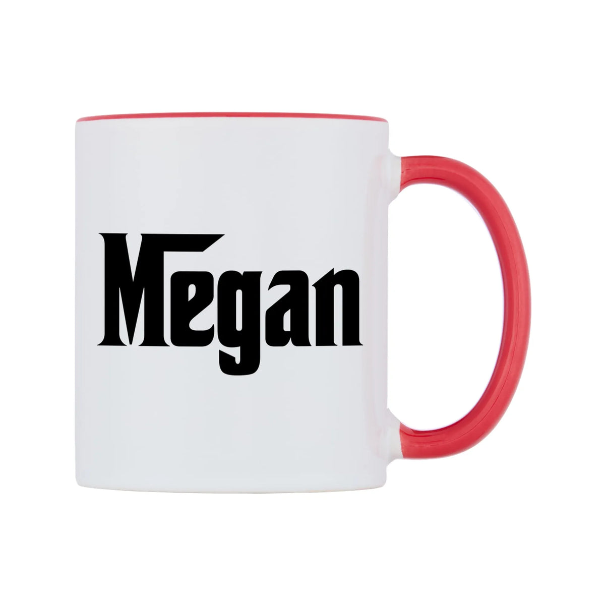 Megan - Godfather Themed Mug — white 11oz gloss mug with a red inside and handle, left side, on a white background
