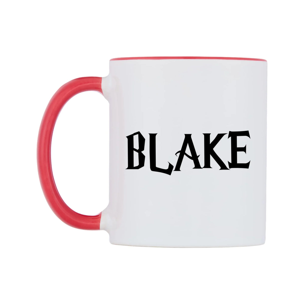 Blake - Wizard Themed Mug — white 11oz gloss mug with a red inside and handle, right side, on a white background
