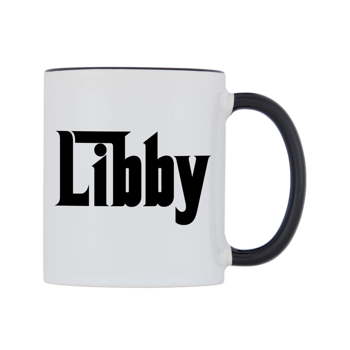 Libby - Godfather Themed Mug — white 11oz gloss mug with a black inside and handle, left side, on a white background