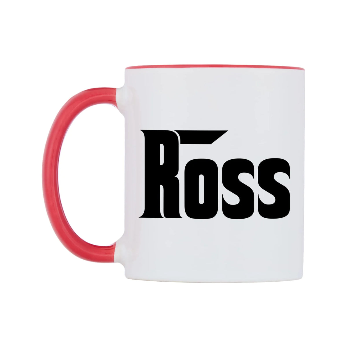 Ross - Godfather Themed Mug — white 11oz gloss mug with a red inside and handle, right side, on a white background