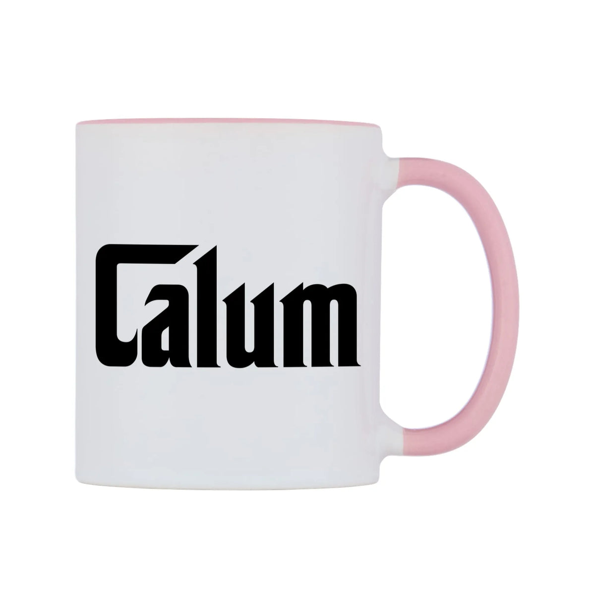 Calum - Godfather Themed Mug — white 11oz gloss mug with a pink inside and handle, left side, on a white background