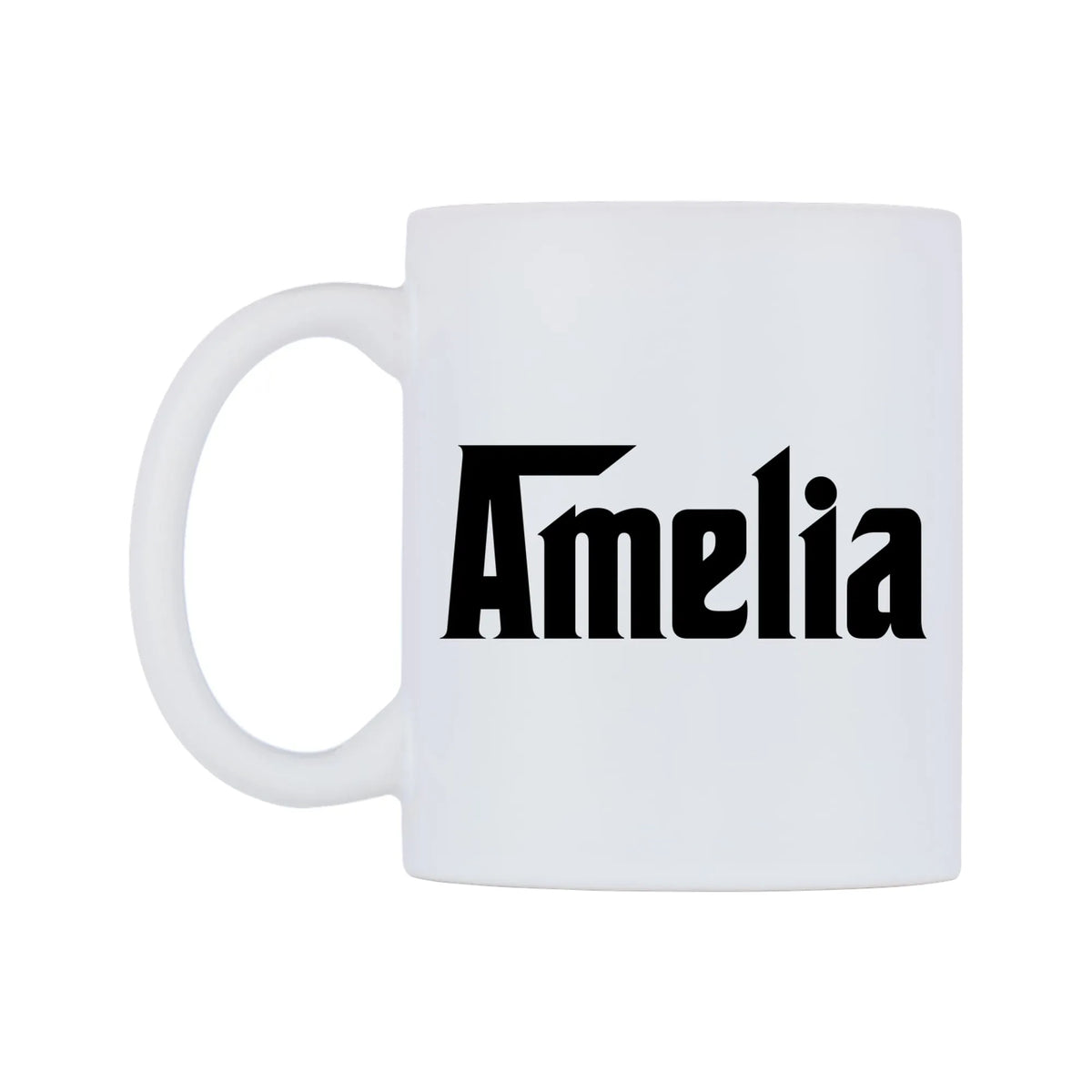 Amelia - Godfather Themed Mug — white 11oz gloss mug, right side, on a white background