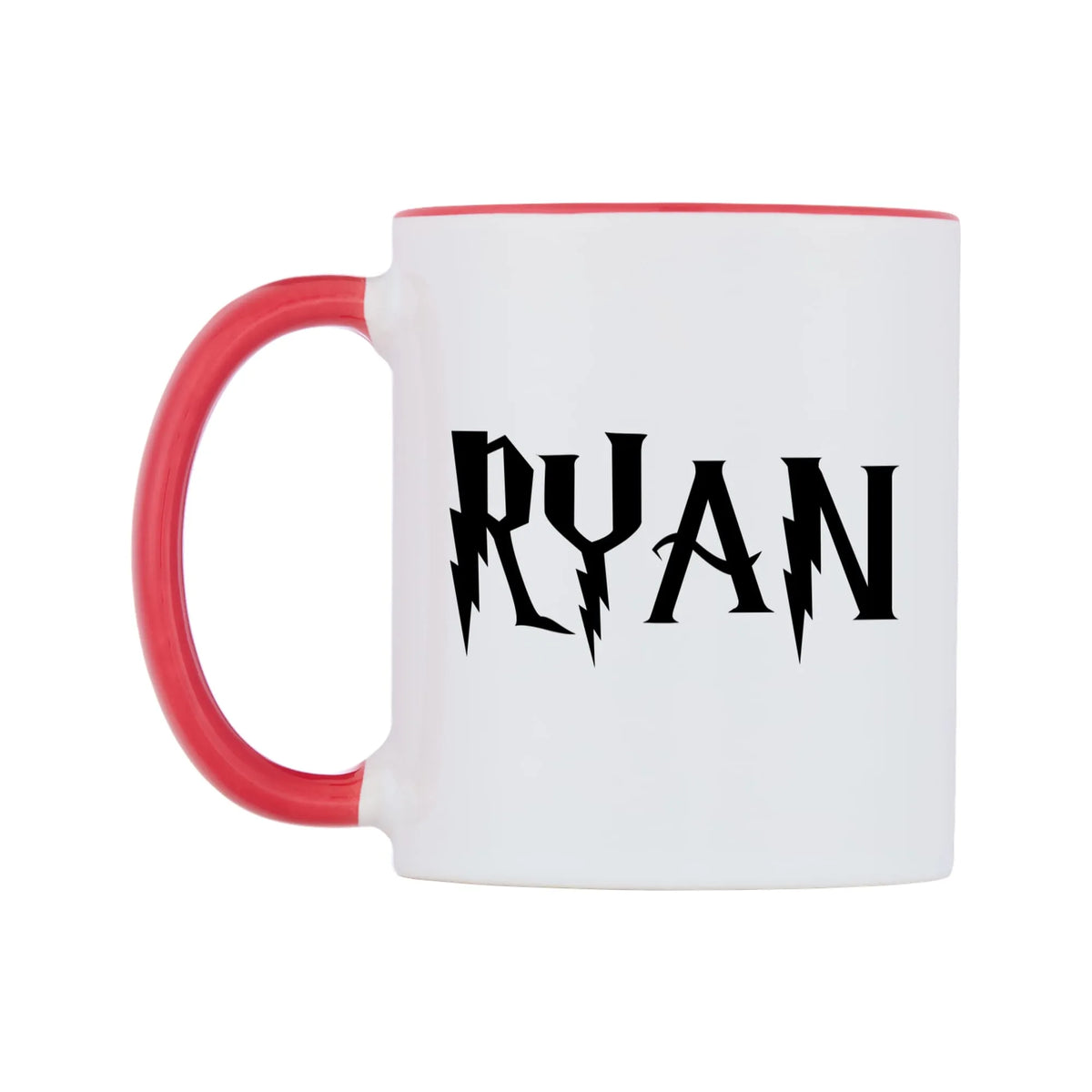 Ryan - Wizard Themed Mug — white 11oz gloss mug with a red inside and handle, right side, on a white background