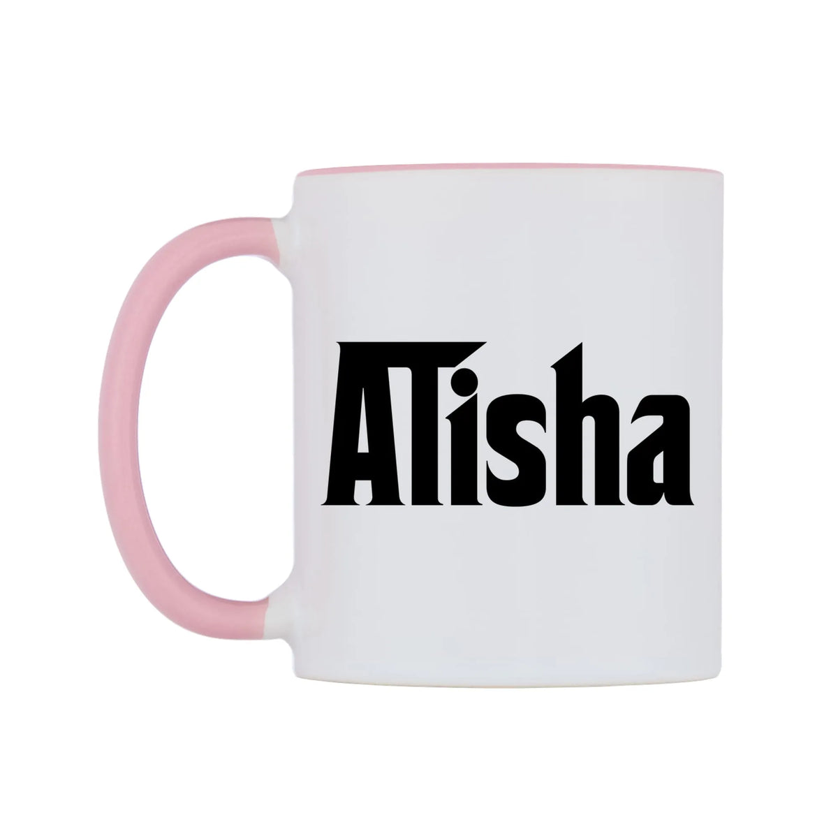 Alisha - Godfather Themed Mug — white 11oz gloss mug with a pink inside and handle, right side, on a white background