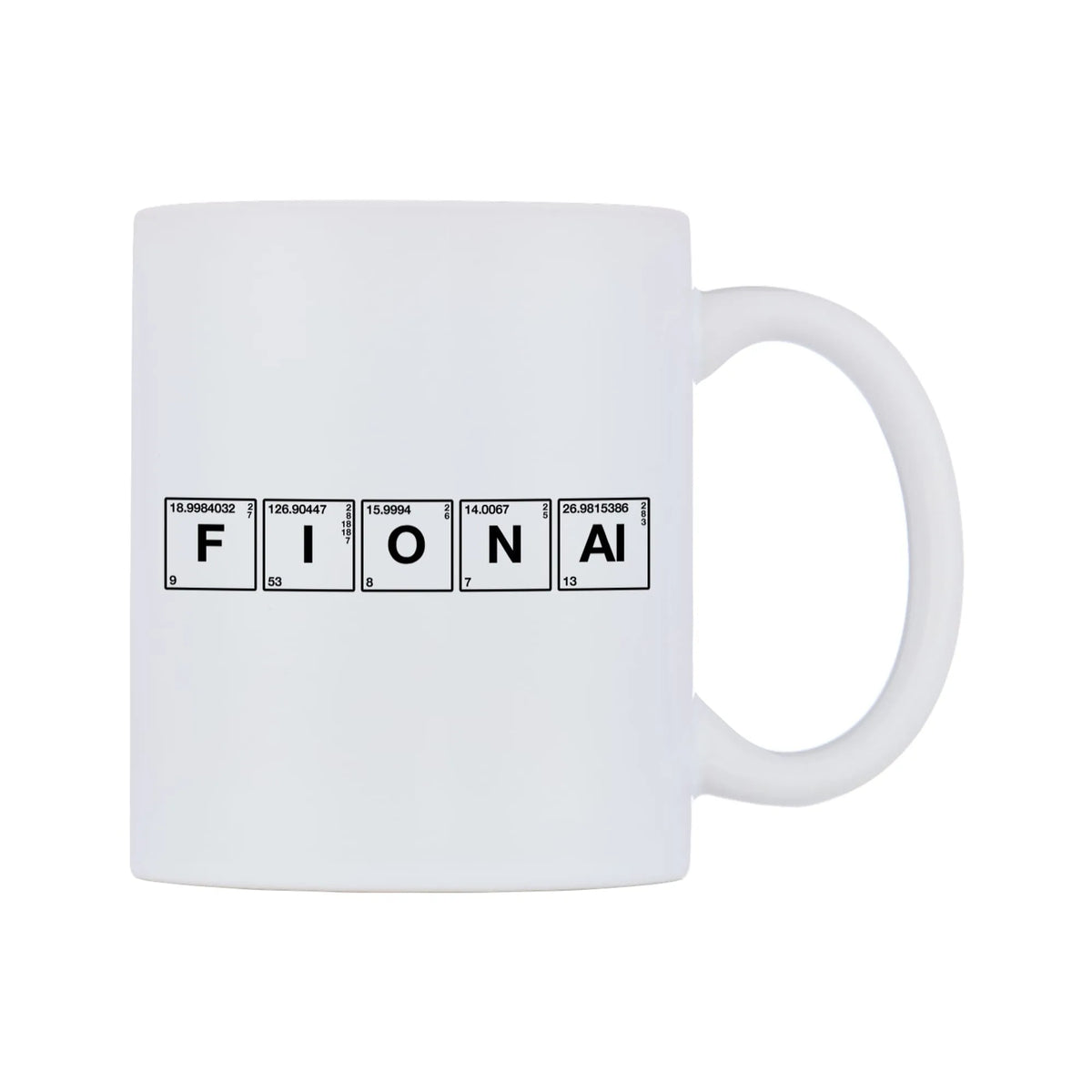 Fiona - Chemistry Themed Mug — mug, left side, on a white background