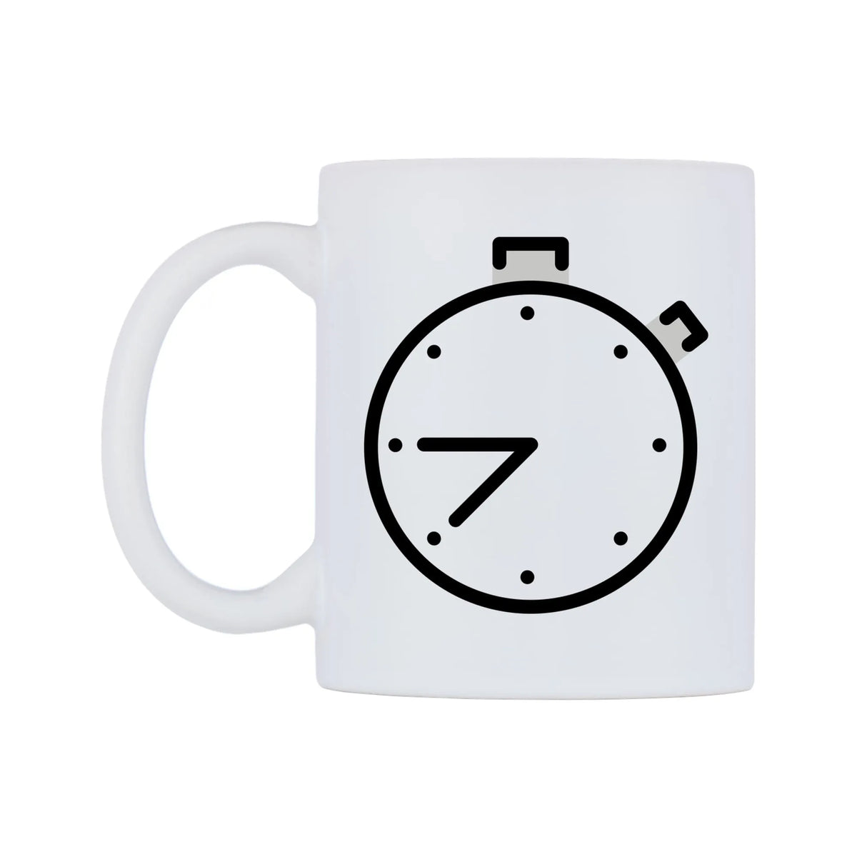 Stopwatch Emoji Mug — mug, right side, on a white background