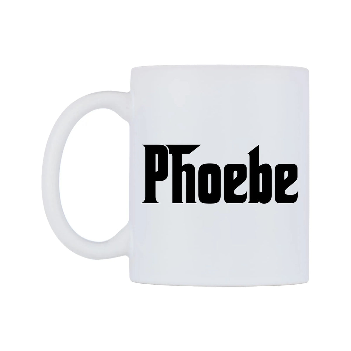 Phoebe - Godfather Themed Mug — mug, right side, on a white background