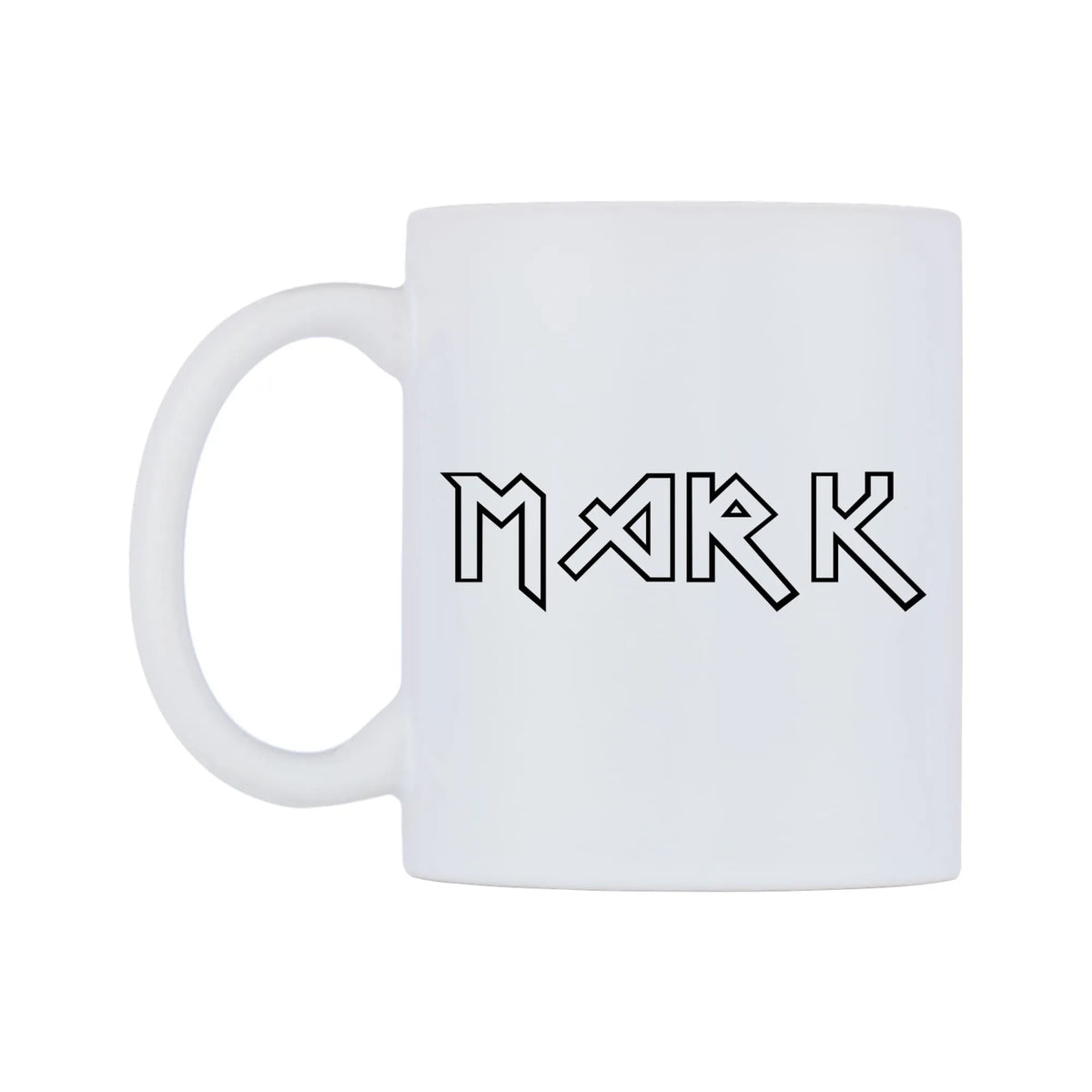 Mark - Iron Maiden Themed Mug — white 11oz gloss mug, right side, on a white background