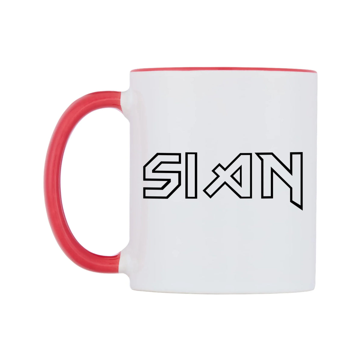 Sian - Iron Maiden Themed Mug — white 11oz gloss mug with a red inside and handle, right side, on a white background