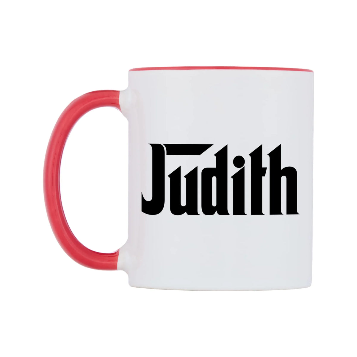Judith - Godfather Themed Mug — white 11oz gloss mug with a red inside and handle, right side, on a white background