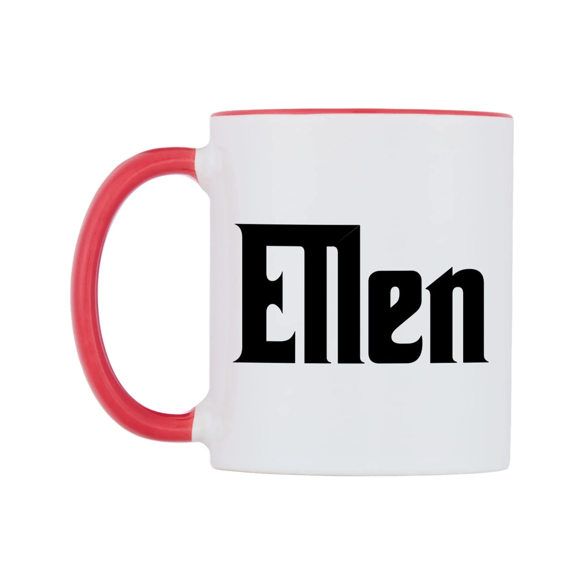 Ellen - Godfather Themed Mug — white 11oz gloss mug with a red inside and handle, right side, on a white background