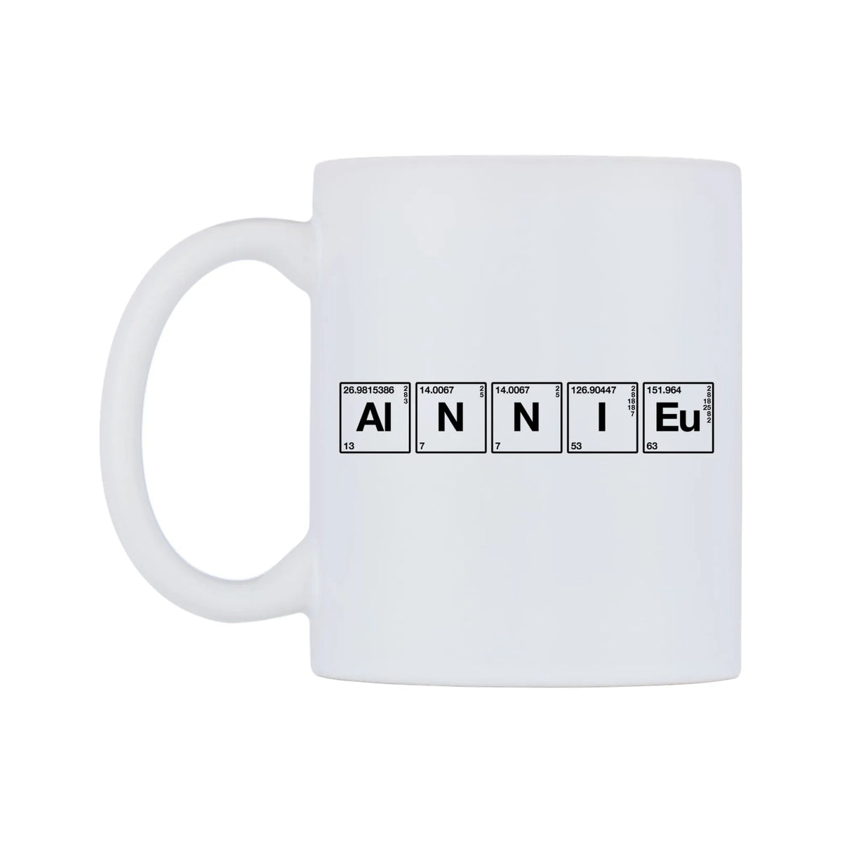 Annie - Chemistry Themed Mug — mug, right side, on a white background