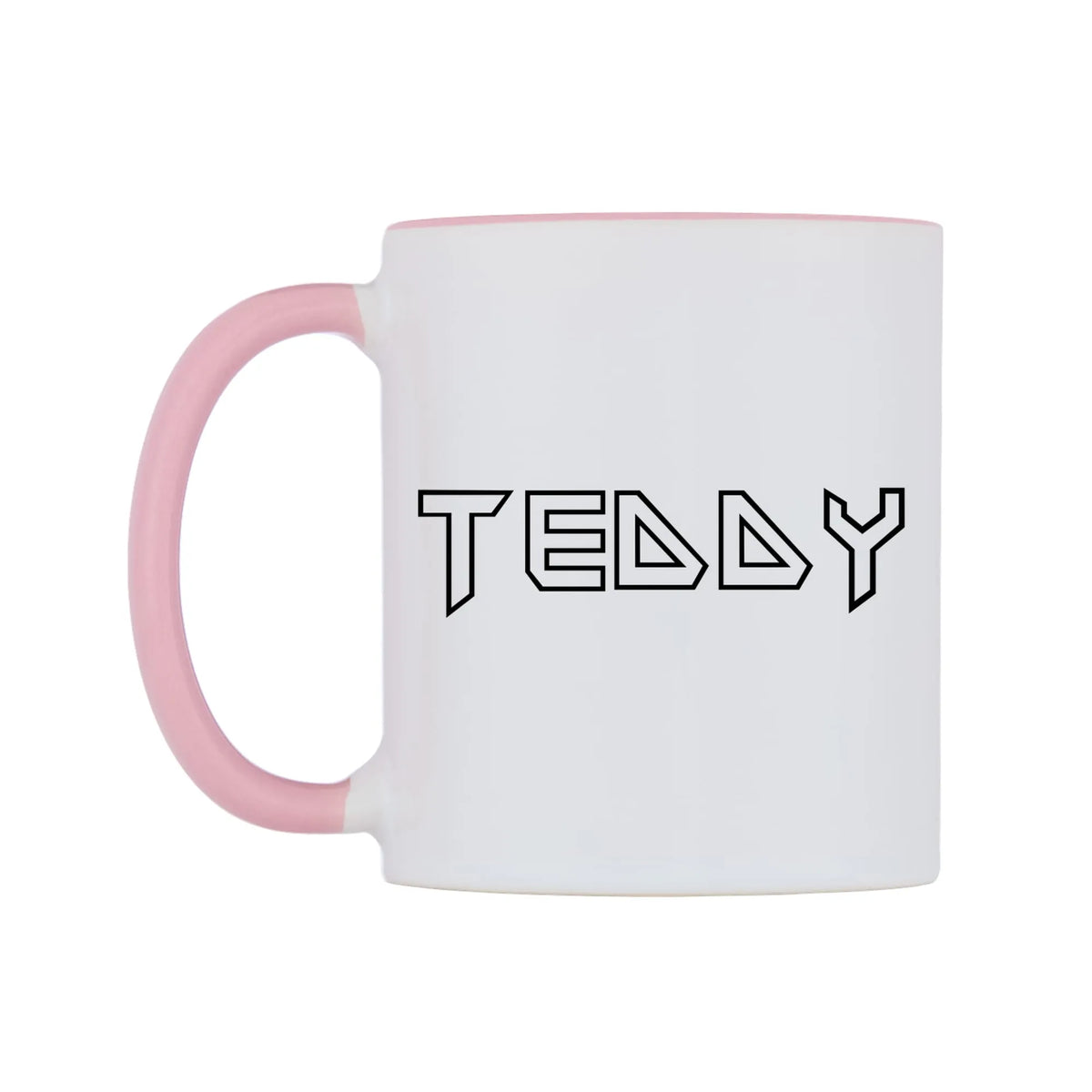 Teddy - Iron Maiden Themed Mug — white 11oz gloss mug with a pink inside and handle, right side, on a white background
