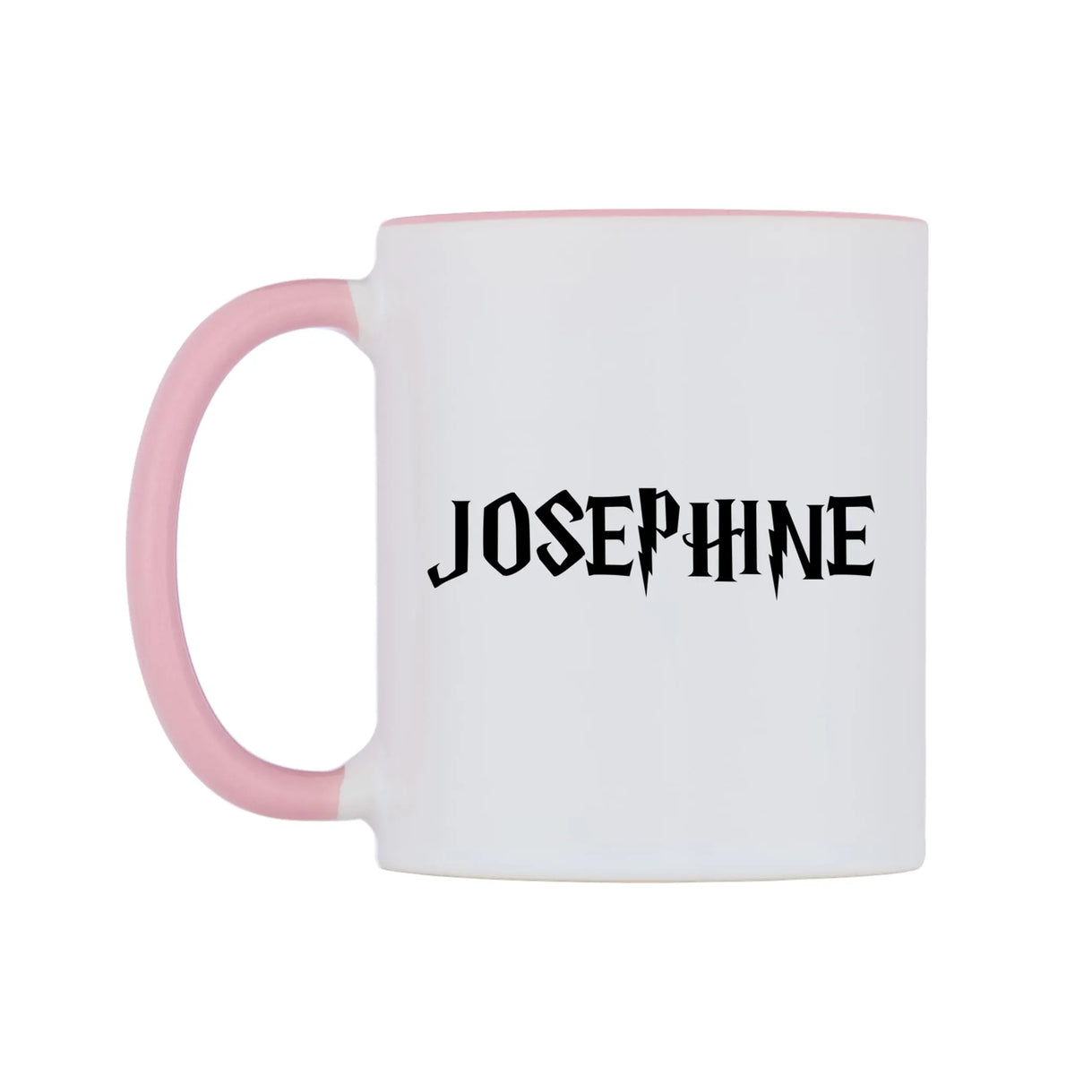 Josephine - Wizard Themed Mug — white 11oz gloss mug with a pink inside and handle, right side, on a white background