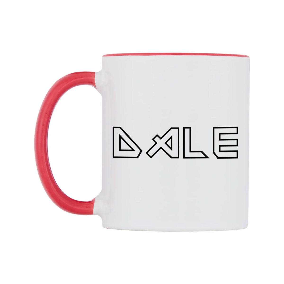 Dale - Iron Maiden Themed Mug — white 11oz gloss mug with a red inside and handle, right side, on a white background