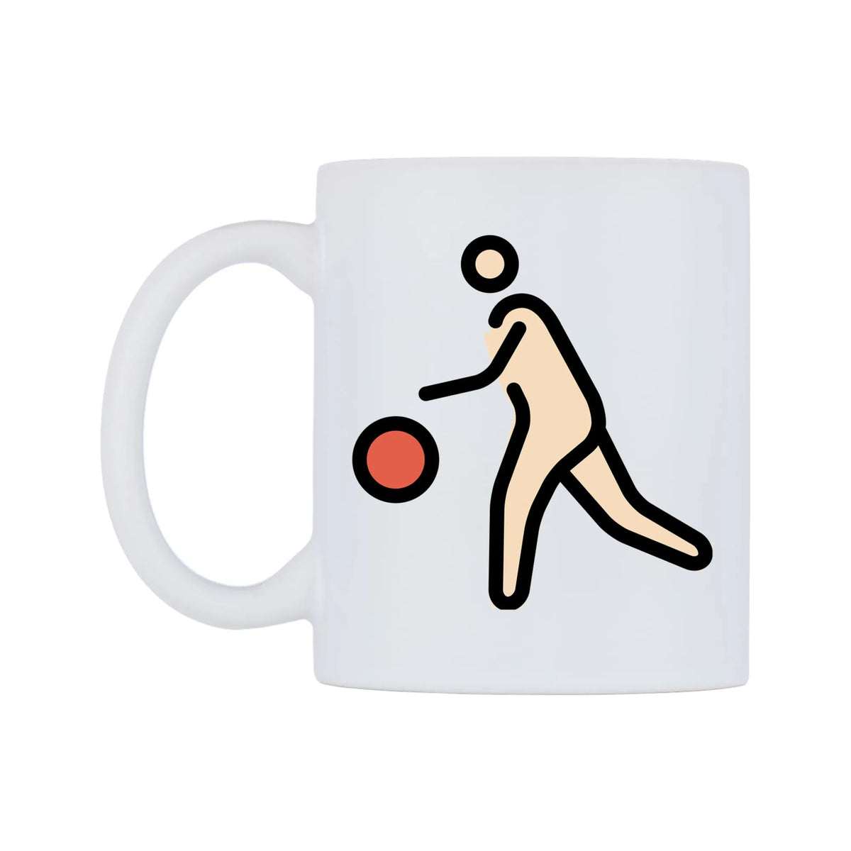 Person Bouncing Ball: Light Skin Tone Emoji Mug — mug, right side, on a white background