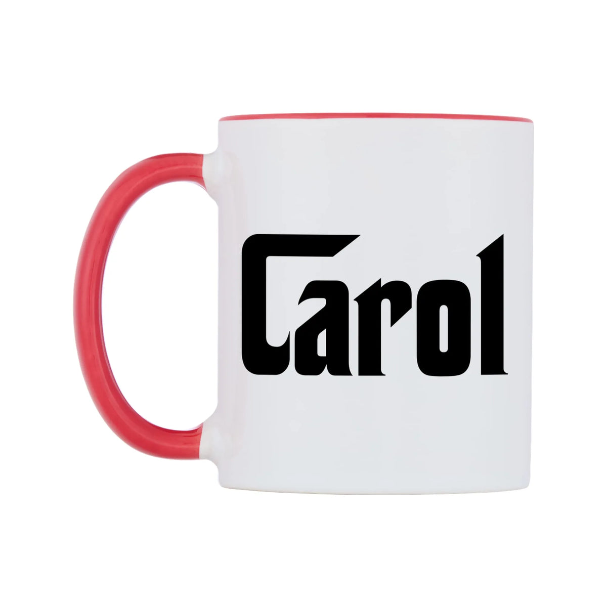 Carol - Godfather Themed Mug — white 11oz gloss mug with a red inside and handle, right side, on a white background