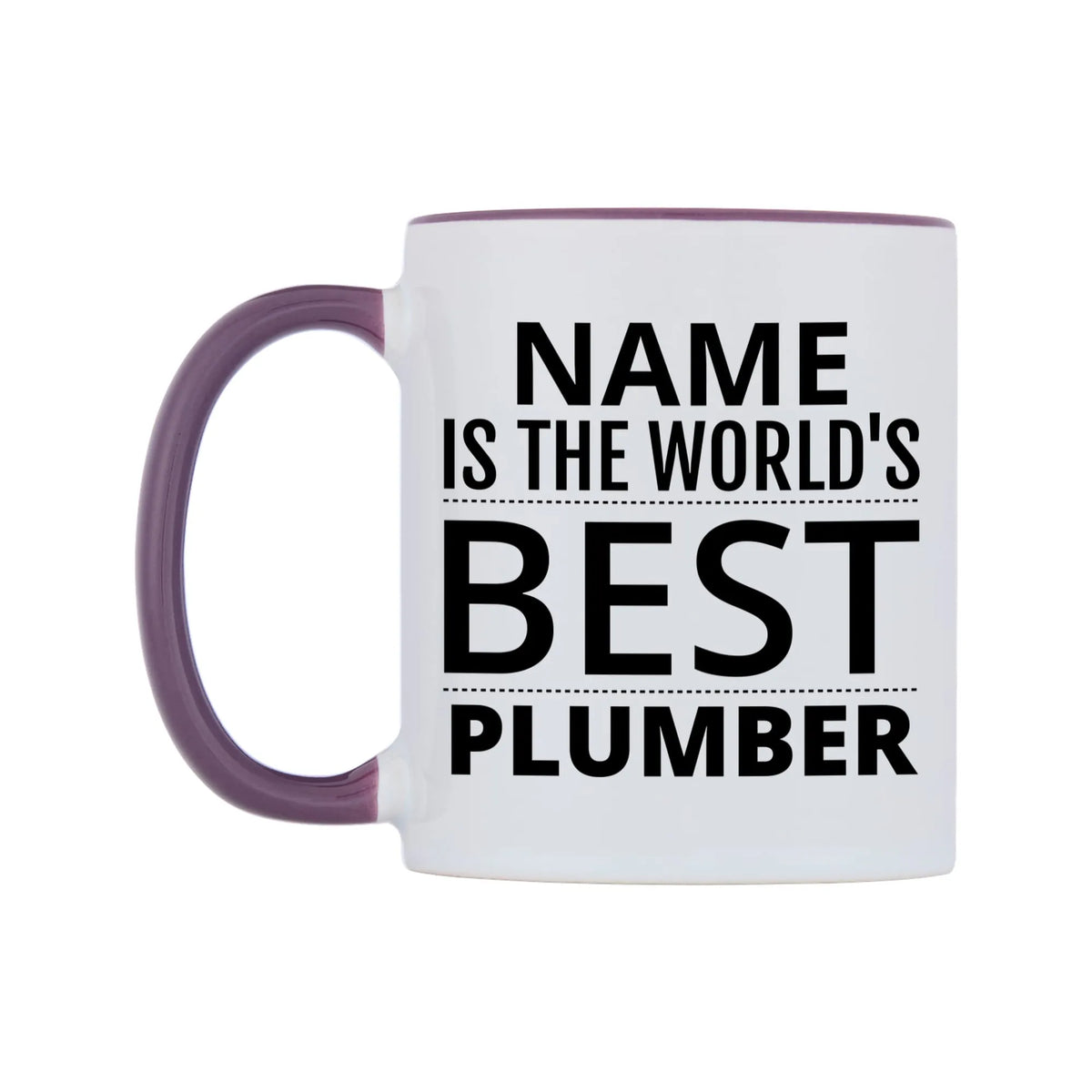 World's Best Personalised Mug — white 11oz gloss mug with a purple inside and handle, right side, on a white background