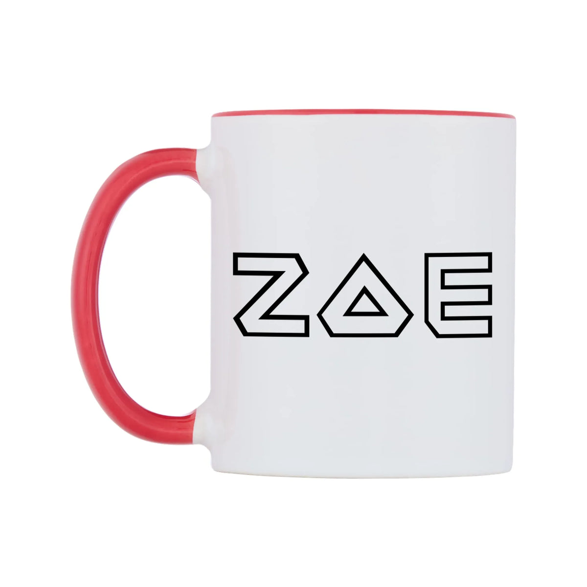 Zoe - Iron Maiden Themed Mug — white 11oz gloss mug with a red inside and handle, right side, on a white background
