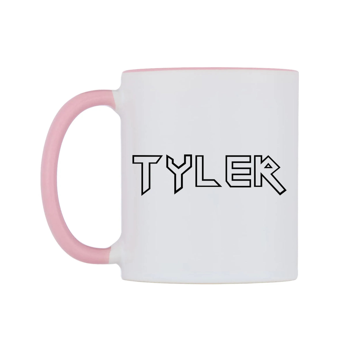 Tyler - Iron Maiden Themed Mug — white 11oz gloss mug with a pink inside and handle, right side, on a white background