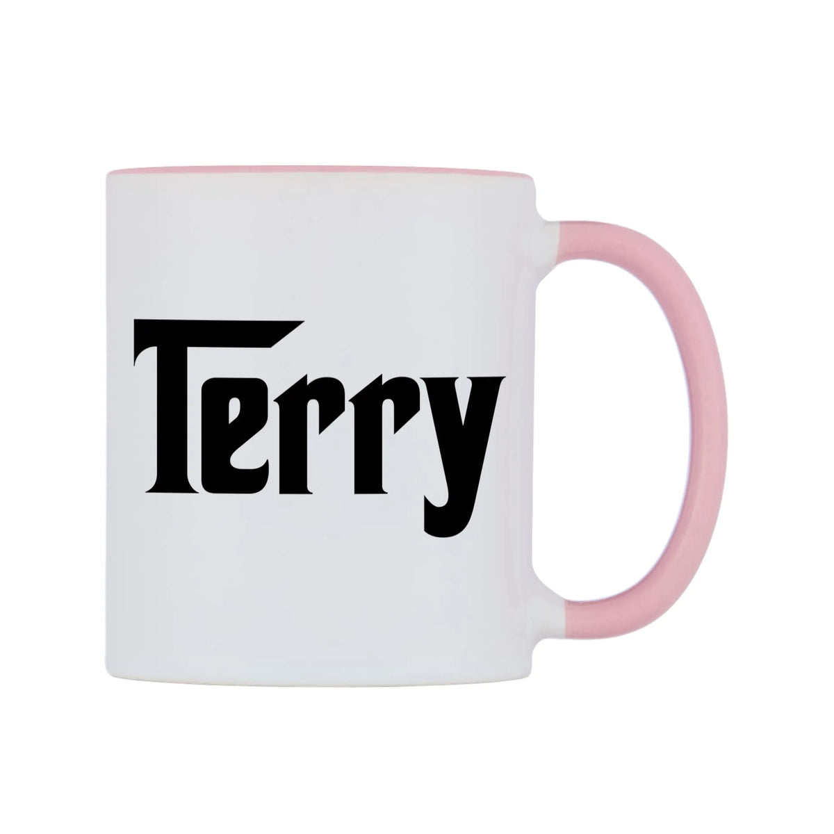 Terry - Godfather Themed Mug — white 11oz gloss mug with a pink inside and handle, left side, on a white background