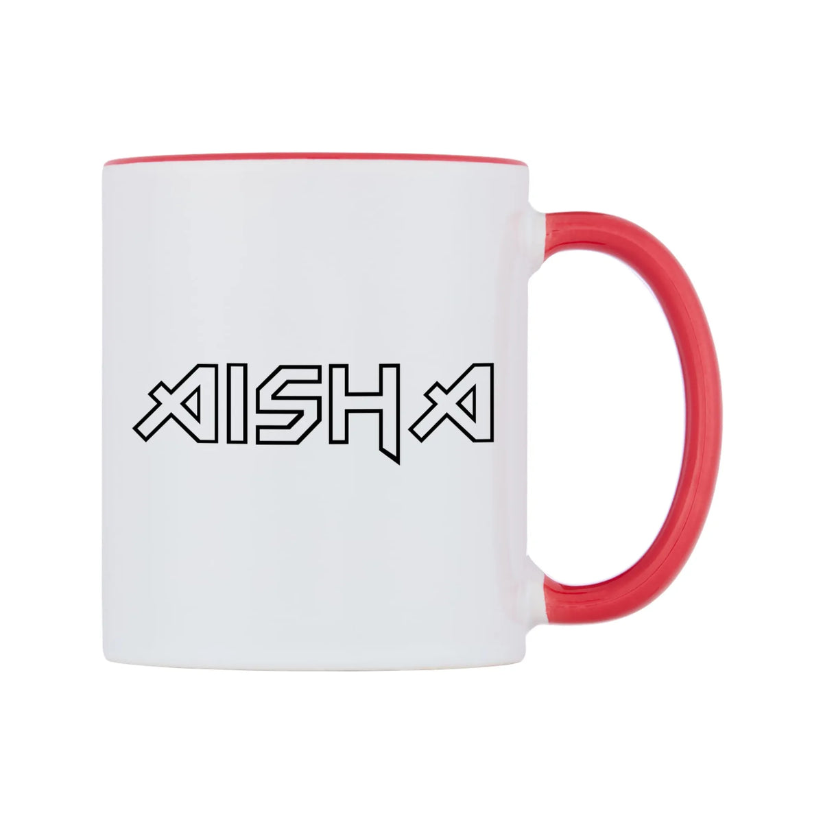 Aisha - Iron Maiden Themed Mug — white 11oz gloss mug with a red inside and handle, left side, on a white background