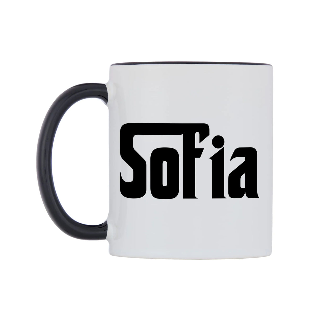 Sofia - Godfather Themed Mug — white 11oz gloss mug with a black inside and handle, right side, on a white background