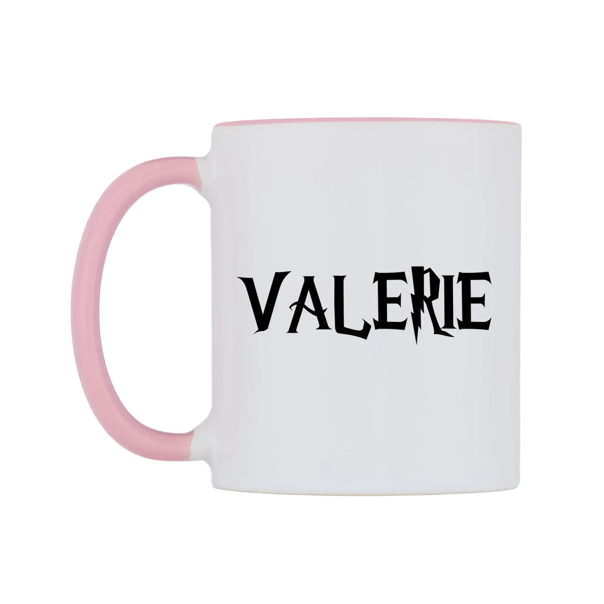 Valerie - Wizard Themed Mug — white 11oz gloss mug with a pink inside and handle, right side, on a white background