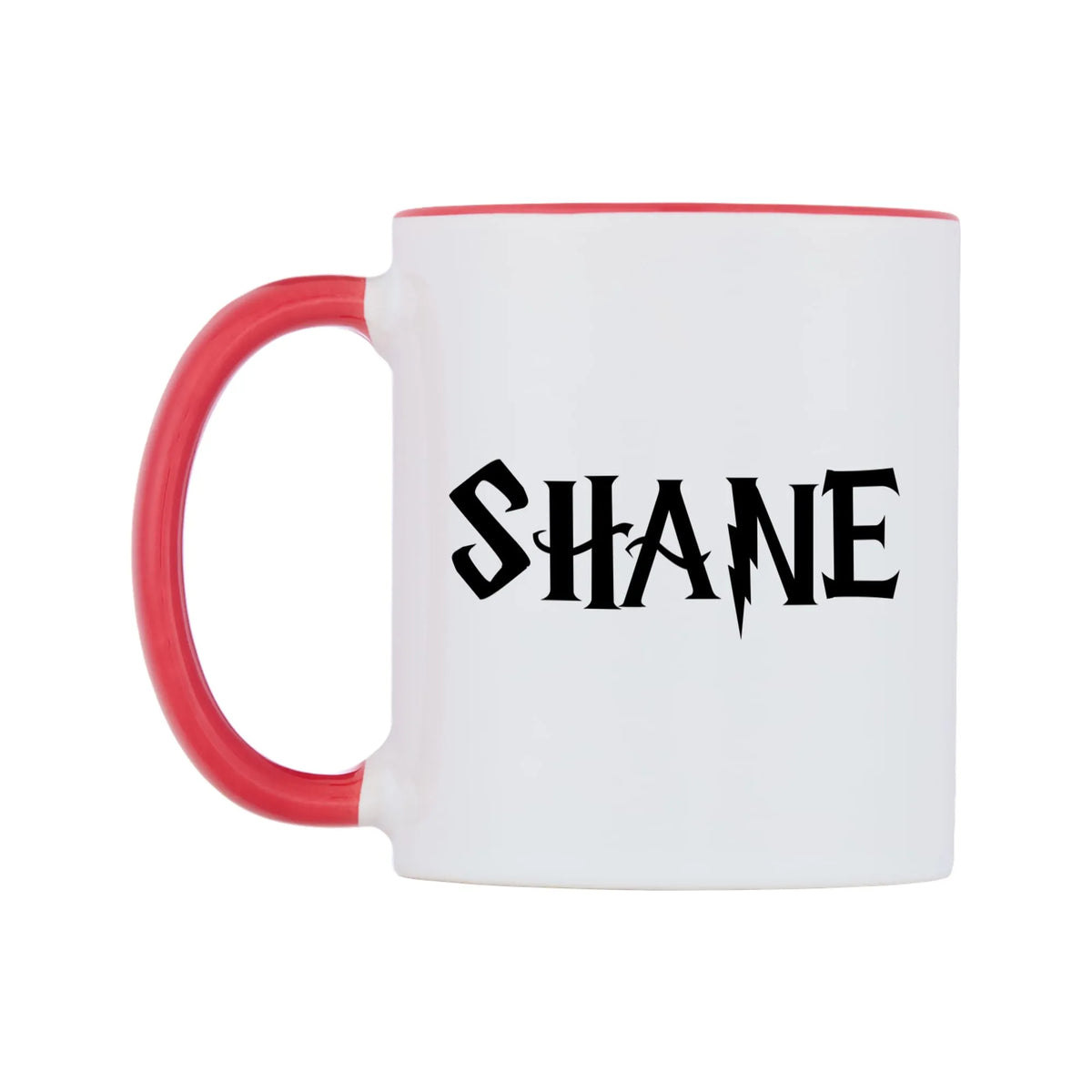 Shane - Wizard Themed Mug — white 11oz gloss mug with a red inside and handle, right side, on a white background