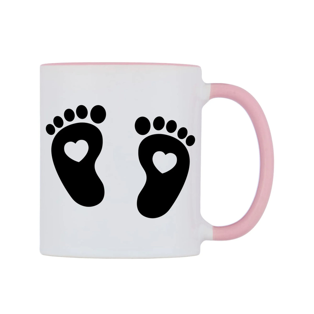 Black Feet Love Heart Mug — white 11oz gloss mug with a pink inside and handle, left side, on a white background