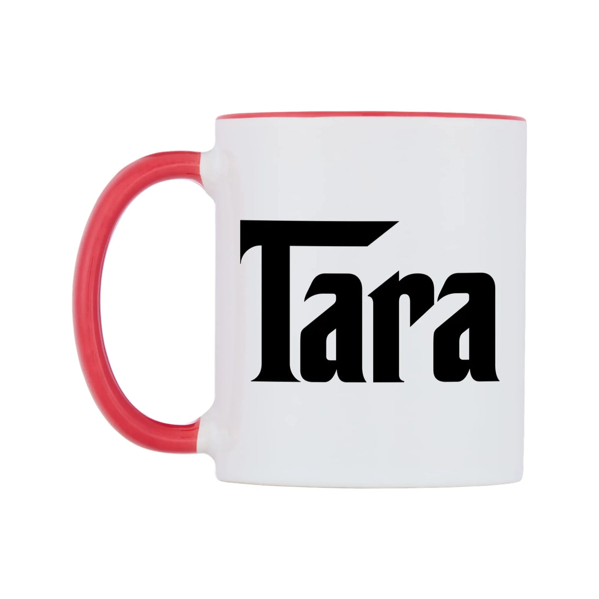 Tara - Godfather Themed Mug — white 11oz gloss mug with a red inside and handle, right side, on a white background