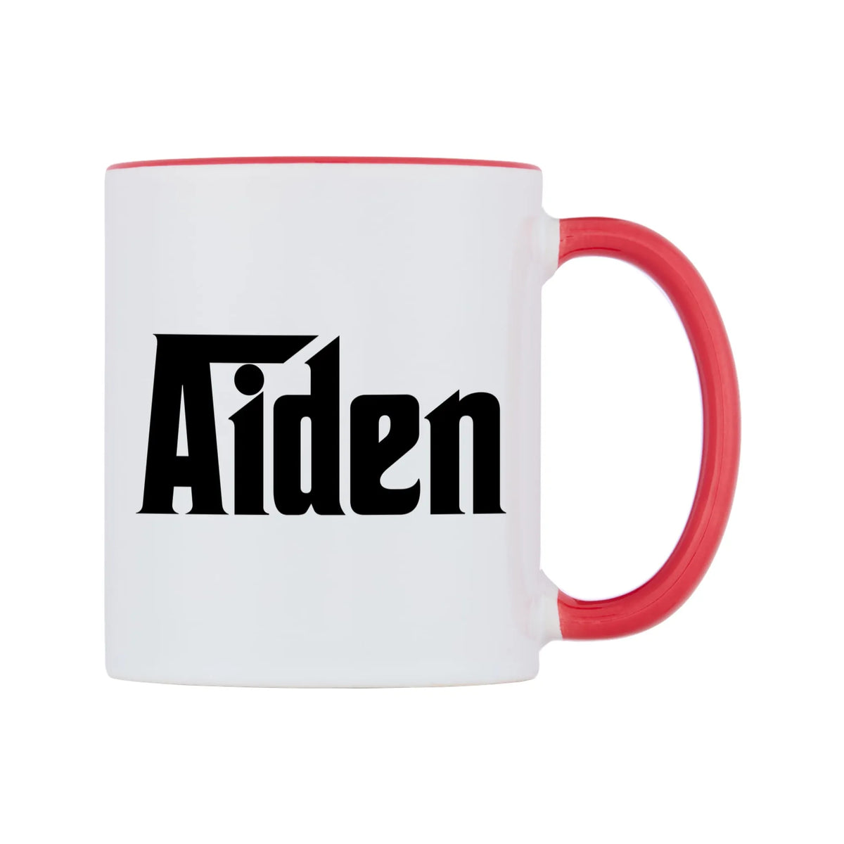 Aiden - Godfather Themed Mug — white 11oz gloss mug with a red inside and handle, left side, on a white background
