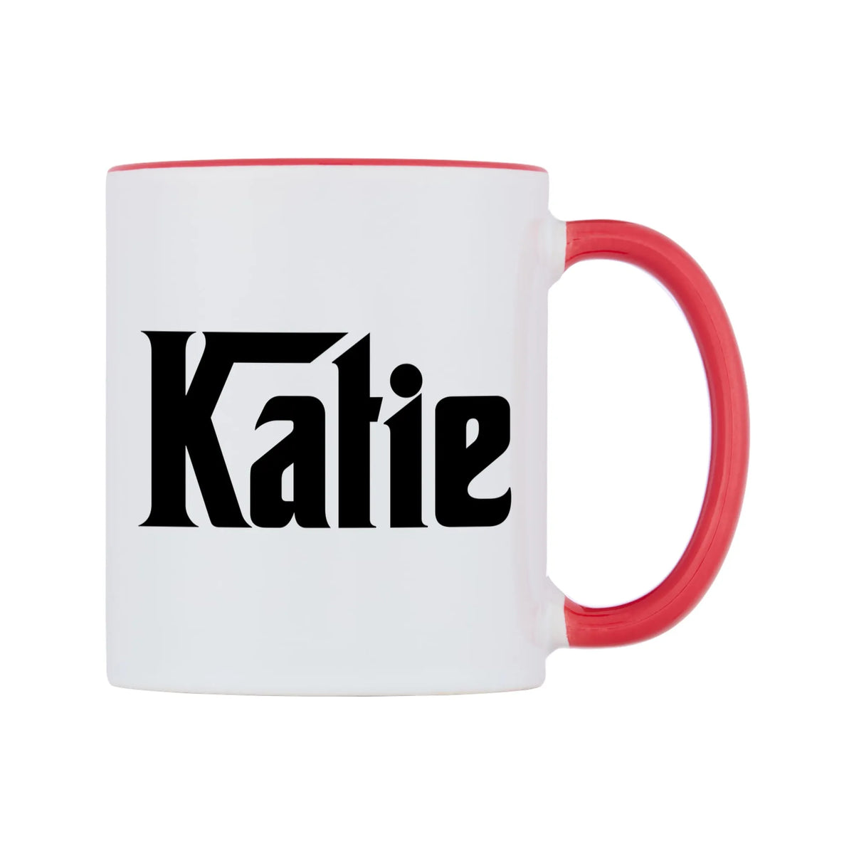 Katie - Godfather Themed Mug — white 11oz gloss mug with a red inside and handle, left side, on a white background