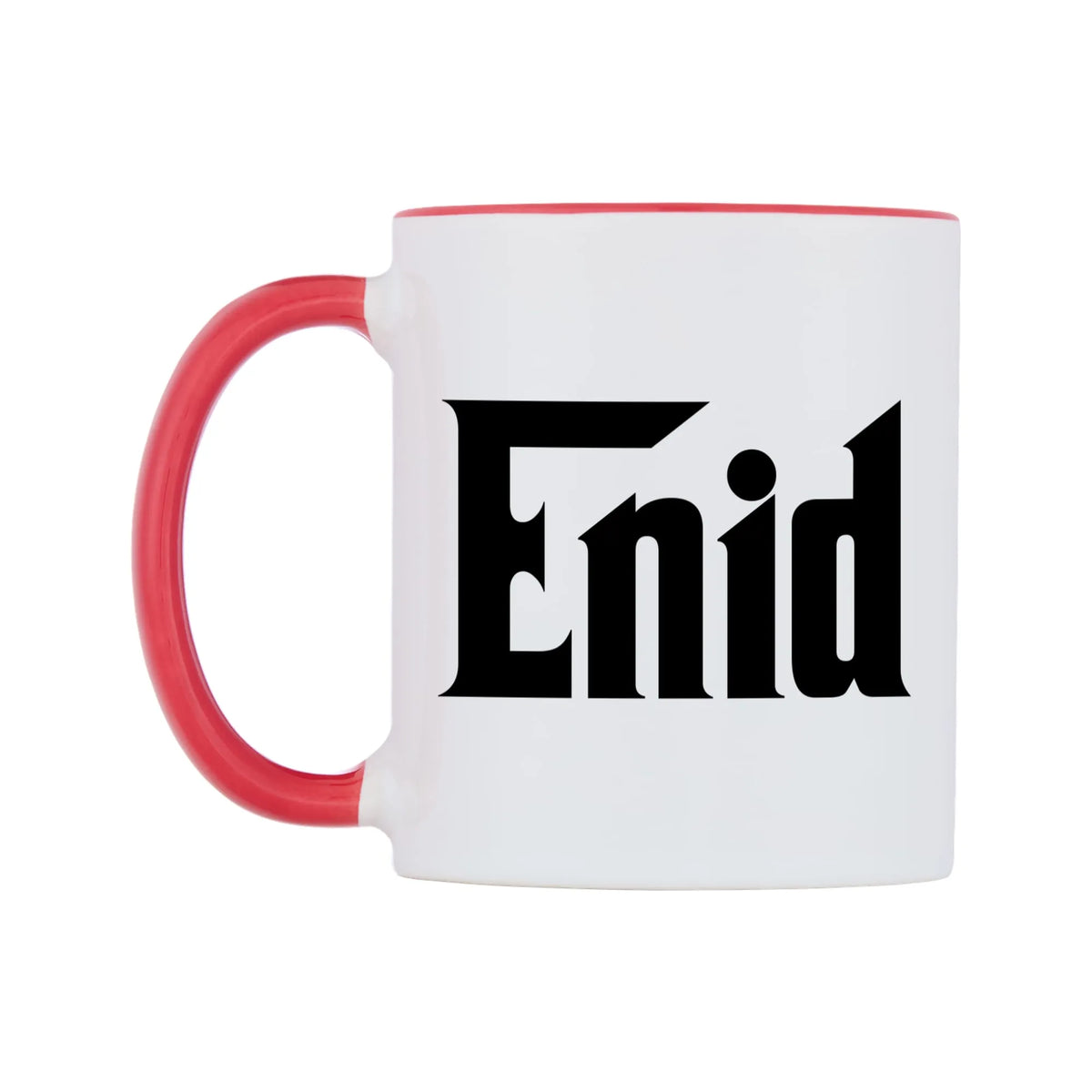 Enid - Godfather Themed Mug — white 11oz gloss mug with a red inside and handle, right side, on a white background