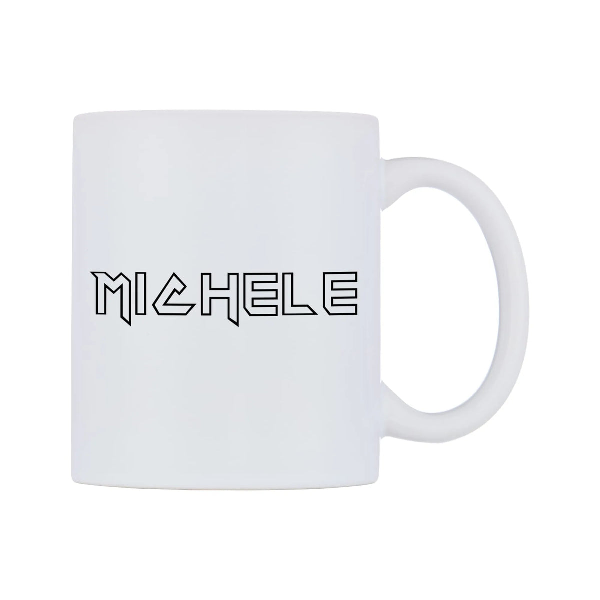 Michele - Iron Maiden Themed Mug — white 11oz gloss mug, left side, on a white background
