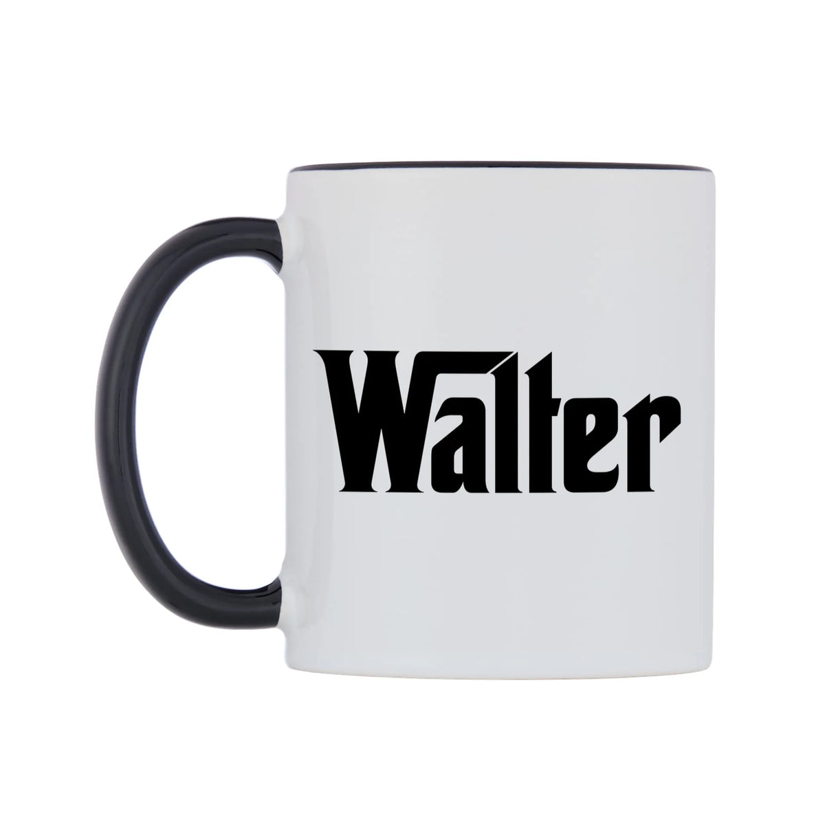 Walter - Godfather Themed Mug — white 11oz gloss mug with a black inside and handle, right side, on a white background