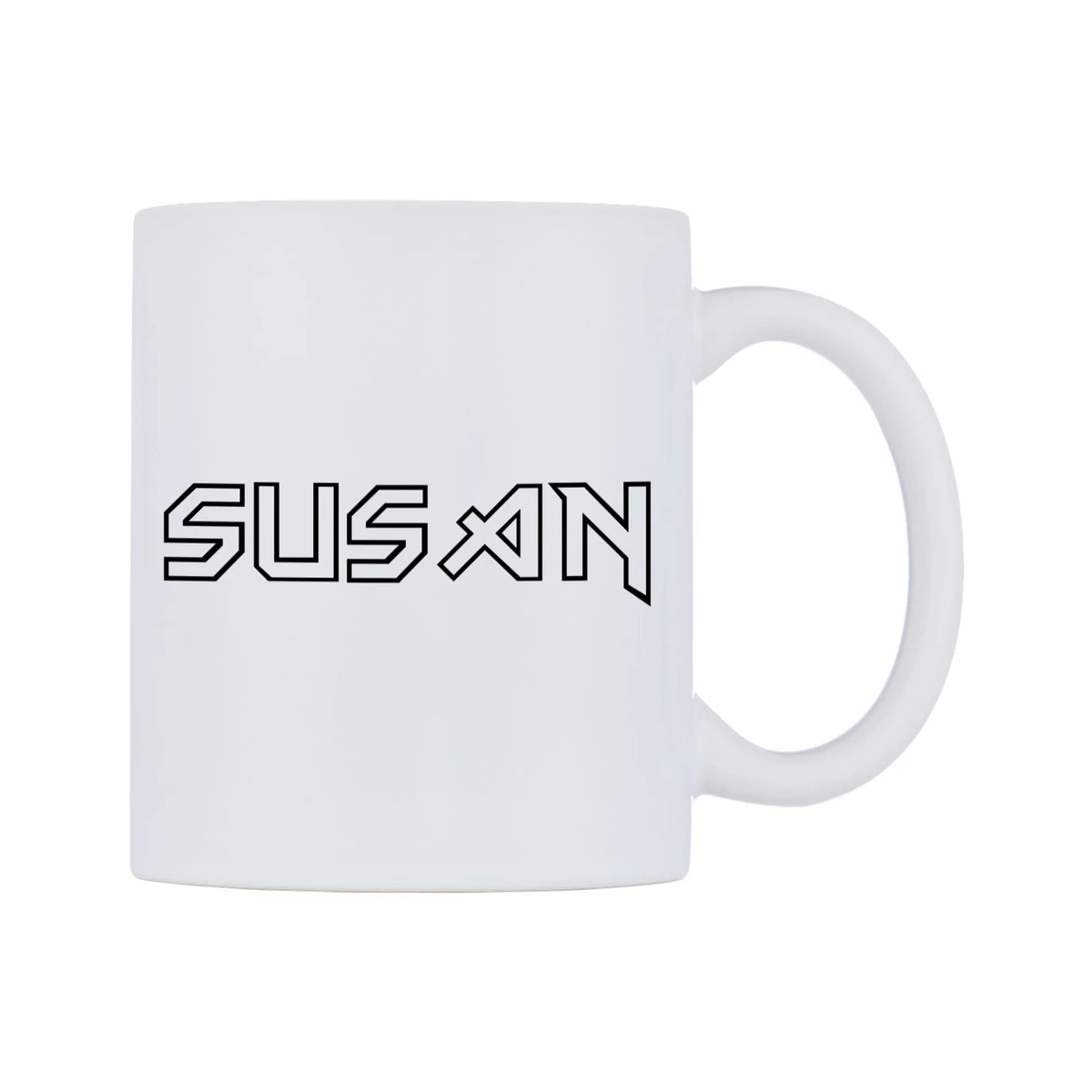 Susan - Iron Maiden Themed Mug — white 11oz gloss mug, left side, on a white background