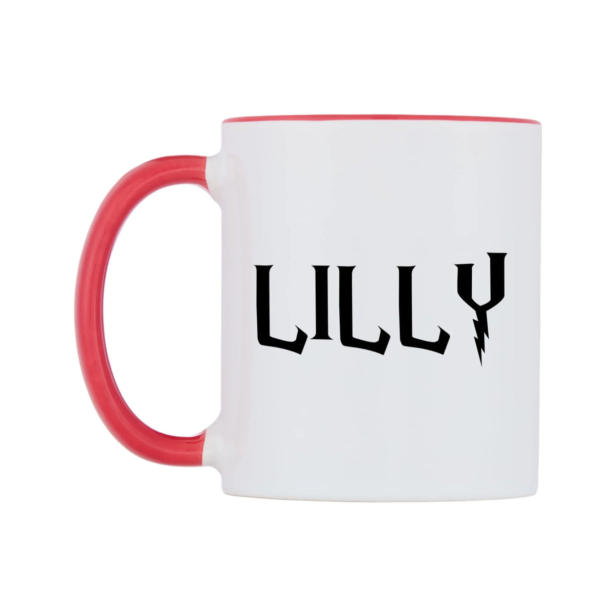 Lilly - Wizard Themed Mug — white 11oz gloss mug with a red inside and handle, right side, on a white background