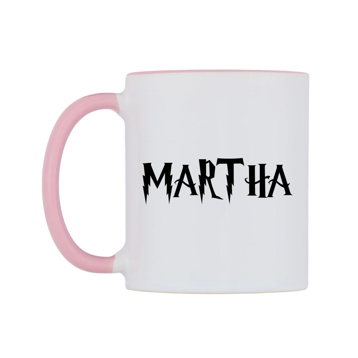 Martha - Wizard Themed Mug — white 11oz gloss mug with a pink inside and handle, right side, on a white background