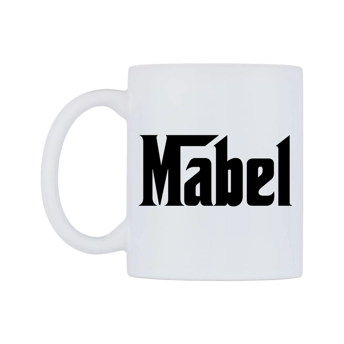Mabel - Godfather Themed Mug — white 11oz gloss mug, right side, on a white background