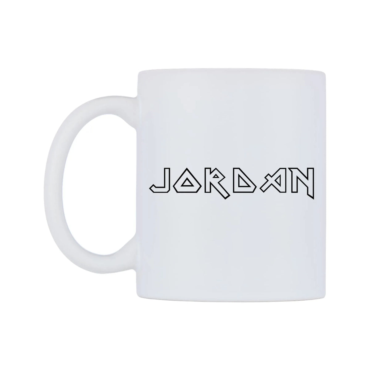 Jordan - Iron Maiden Themed Mug — white 11oz gloss mug, right side, on a white background