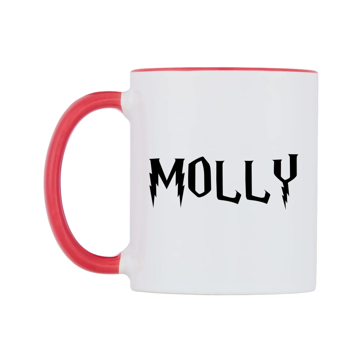 Molly - Wizard Themed Mug — white 11oz gloss mug with a red inside and handle, right side, on a white background