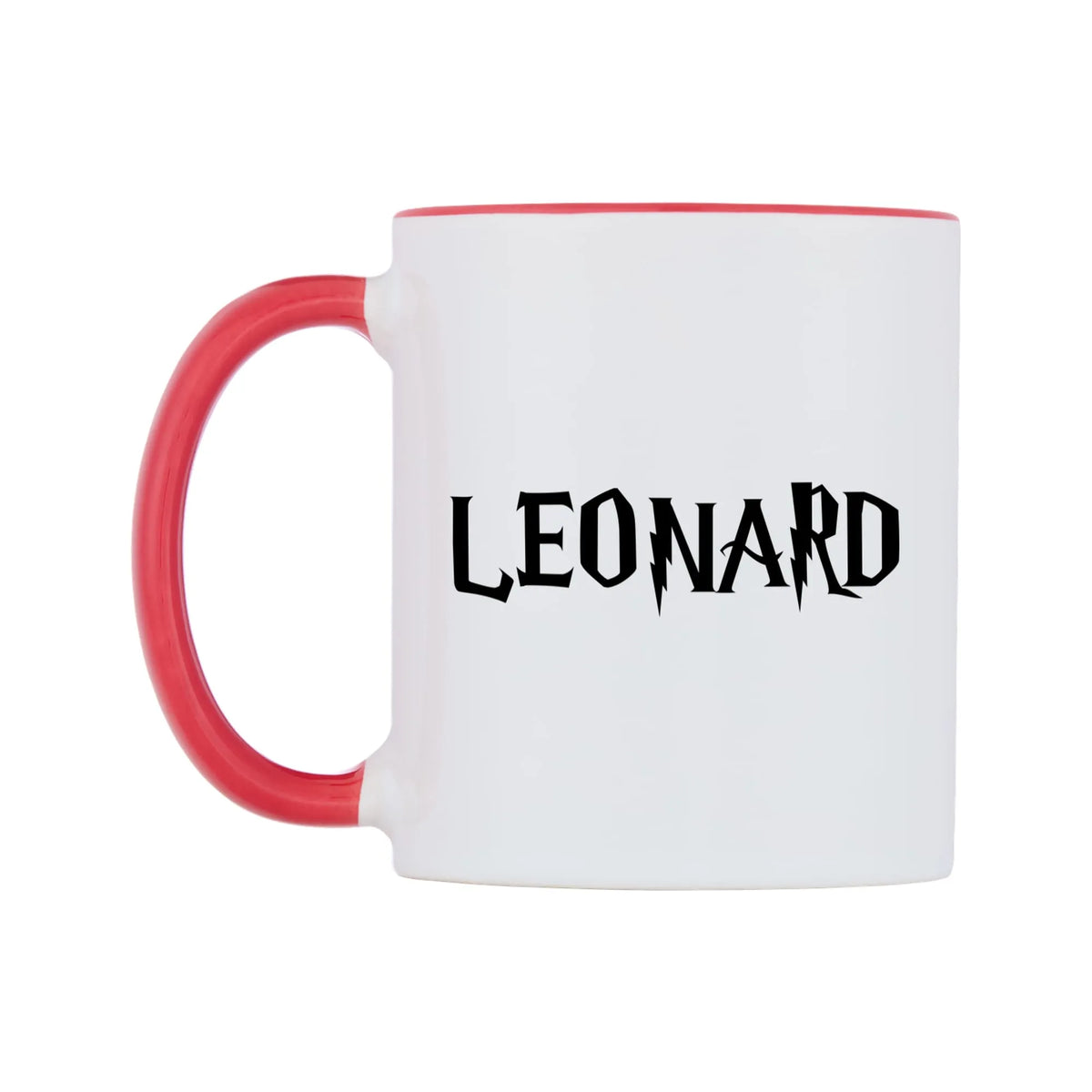 Leonard - Wizard Themed Mug — white 11oz gloss mug with a red inside and handle, right side, on a white background