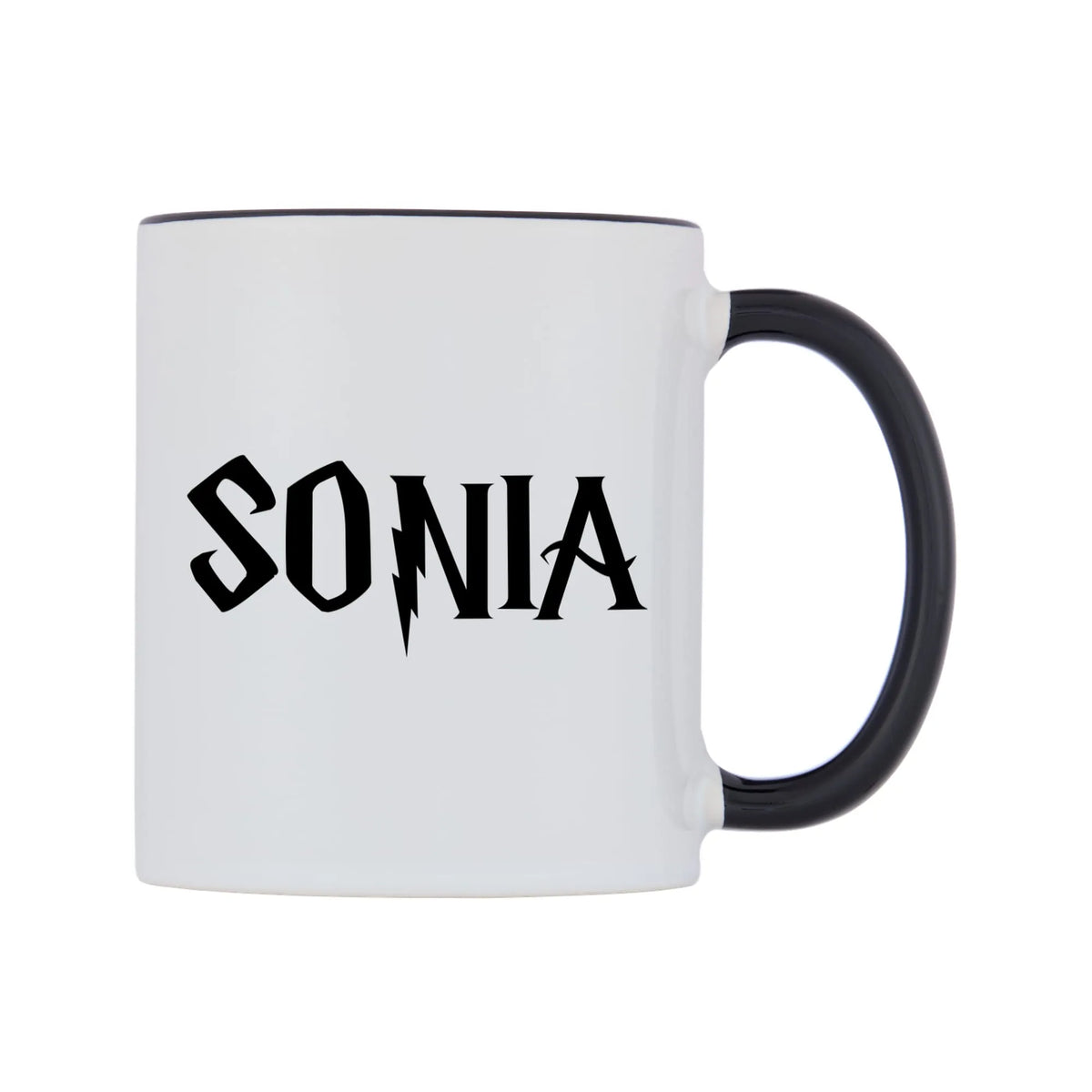 Sonia - Wizard Themed Mug — white 11oz gloss mug with a black inside and handle, left side, on a white background