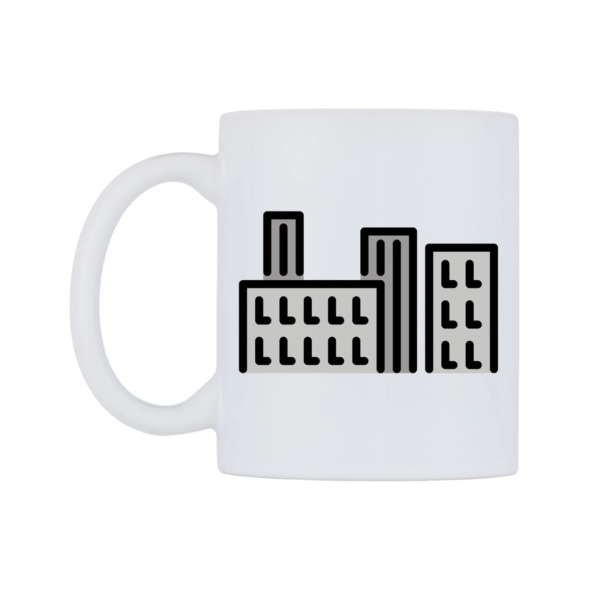 Cityscape Emoji Mug — mug, right side, on a white background