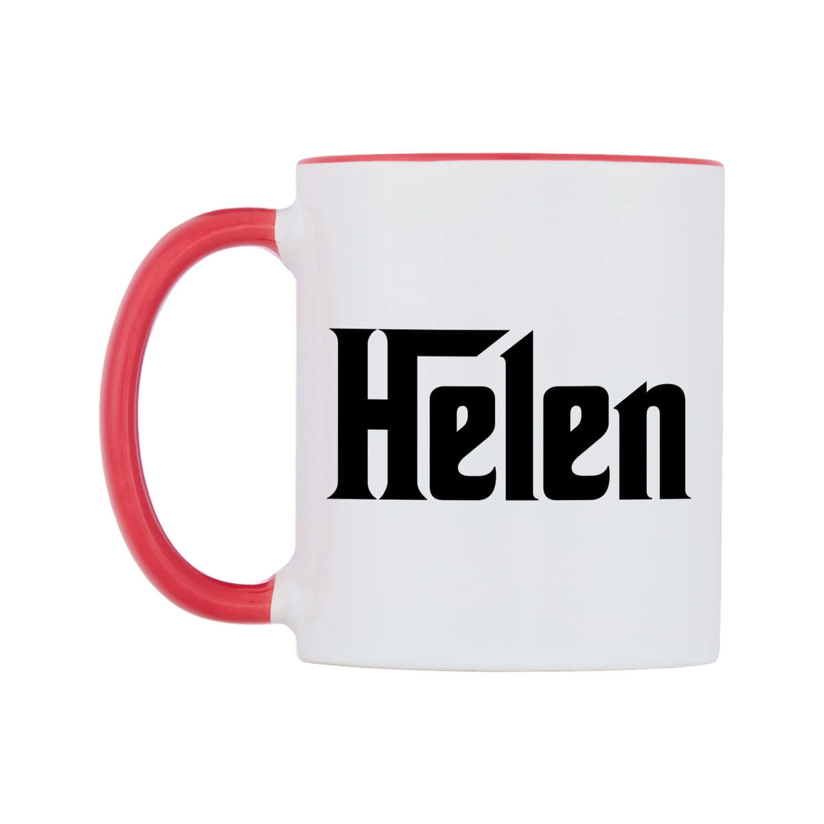 Helen - Godfather Themed Mug — white 11oz gloss mug with a red inside and handle, right side, on a white background