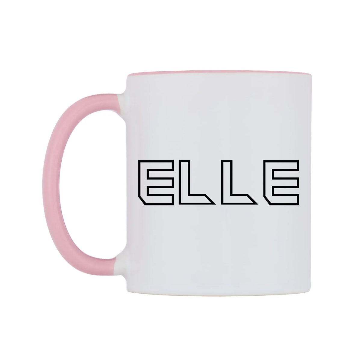 Elle - Iron Maiden Themed Mug — white 11oz gloss mug with a pink inside and handle, right side, on a white background