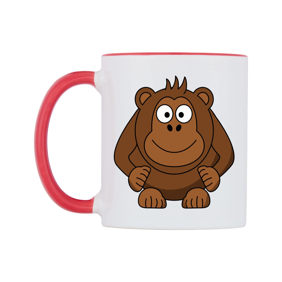 Cute Monkey Mug — white 11oz gloss mug with a red inside and handle, right side, on a white background