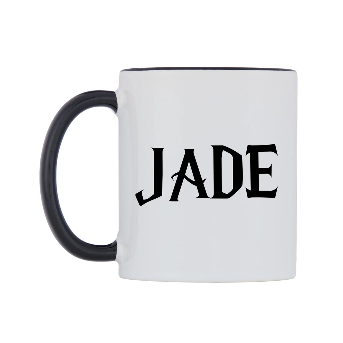 Jade - Wizard Themed Mug — white 11oz gloss mug with a black inside and handle, right side, on a white background