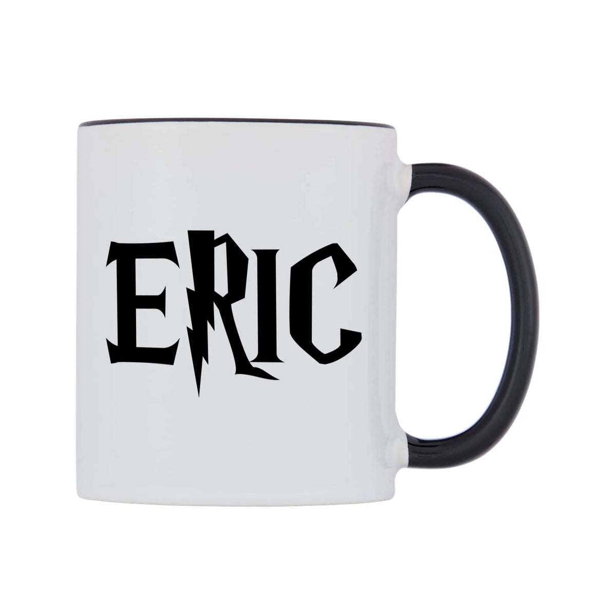 Eric - Wizard Themed Mug — white 11oz gloss mug with a black inside and handle, left side, on a white background